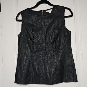 CAbi Sz 4 Black Faux Leather Sleeveless Top